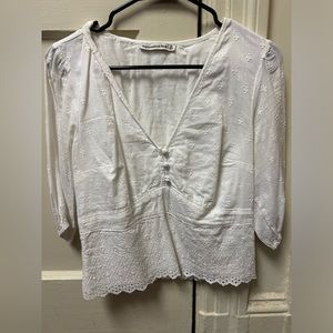 White Abercrombie Floral Eyelet Blouse